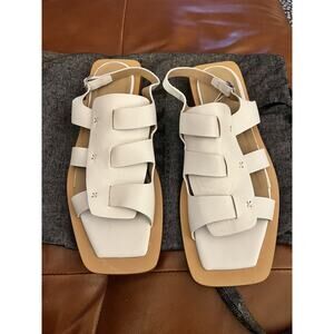 I. N. K. Flat Sandals White Tan Leather NEW 40